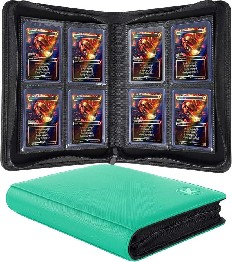 KUOOKING Toploader Binder, Holds 128+ Toploaders, 4 Pocket Top Loader Card Storage Case, Double-Sided Pockets for trading card in 3 x 4'' Toploaders (Light Green) - Image 1